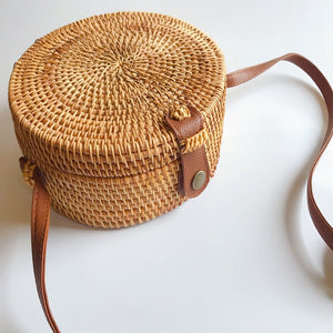 Round Hand Woven Braided Pattern Rattan Women’s Bag