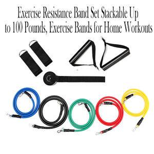 Exercise Resistance Band Set Stackable Up to 100 Pounds, Exercise Bands for Home Workouts, Physical Therapy, Gym Workout, Yoga