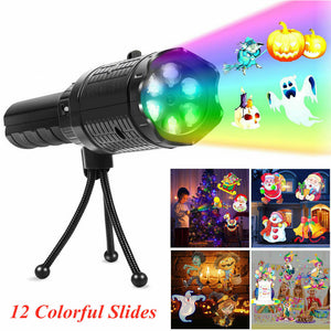 Holiday Projector Light Handheld Flashlight for Kids with Dynamic and Static Images 12 Slides Portable Party Lights for Home Party Birthday,Holidays