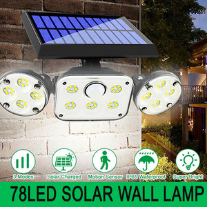 Motion Sensor 78 LED Three Heads Solar Powered Wall Lamp_11