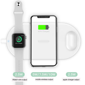 3-in-1 Wireless Charger for QI Enabled Devices iPhone, Watch & Airpods