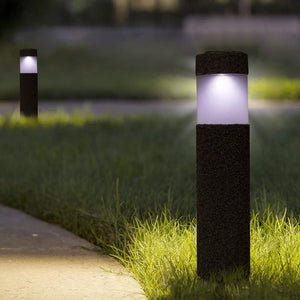 Solar Stone Pillar White LED Lights Outdoor Garden Lamp