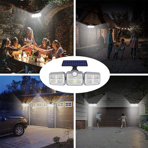Solar Powered Three Head Motion Sensor Outdoor Solar Light 270 ° Wide Angle Wall Remote Lamp