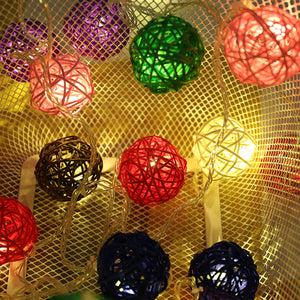 Battery Powered Rattan Balls LED Fairy Garland String Light
