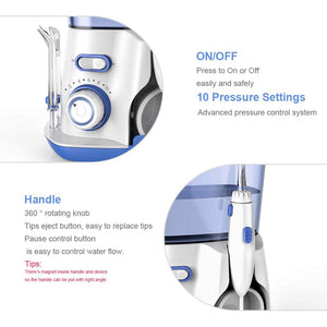 10 Level Pressure Water Pulse Dental Flosser and Oral Irrigator with 5 Tips for Home Use