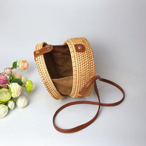 Round Hand Woven Braided Pattern Rattan Women’s Bag