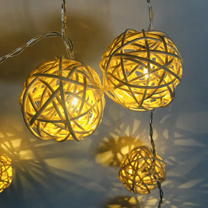 Battery Powered Rattan Balls LED Fairy Garland String Light