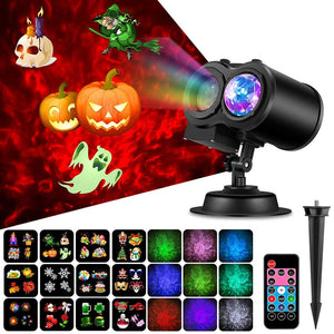 2 in 1 Christmas Holiday Projector Lights with Ocean wave Light 16 Film options
