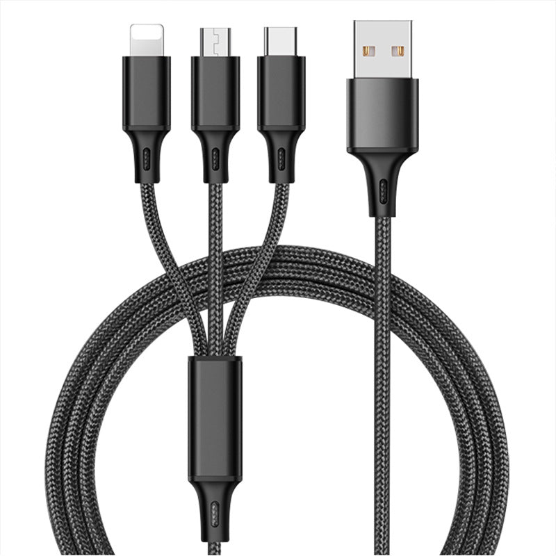 3 IN 1 Fast Charging USB Cable With Micro USB Apple Lightning Type-C Connectors